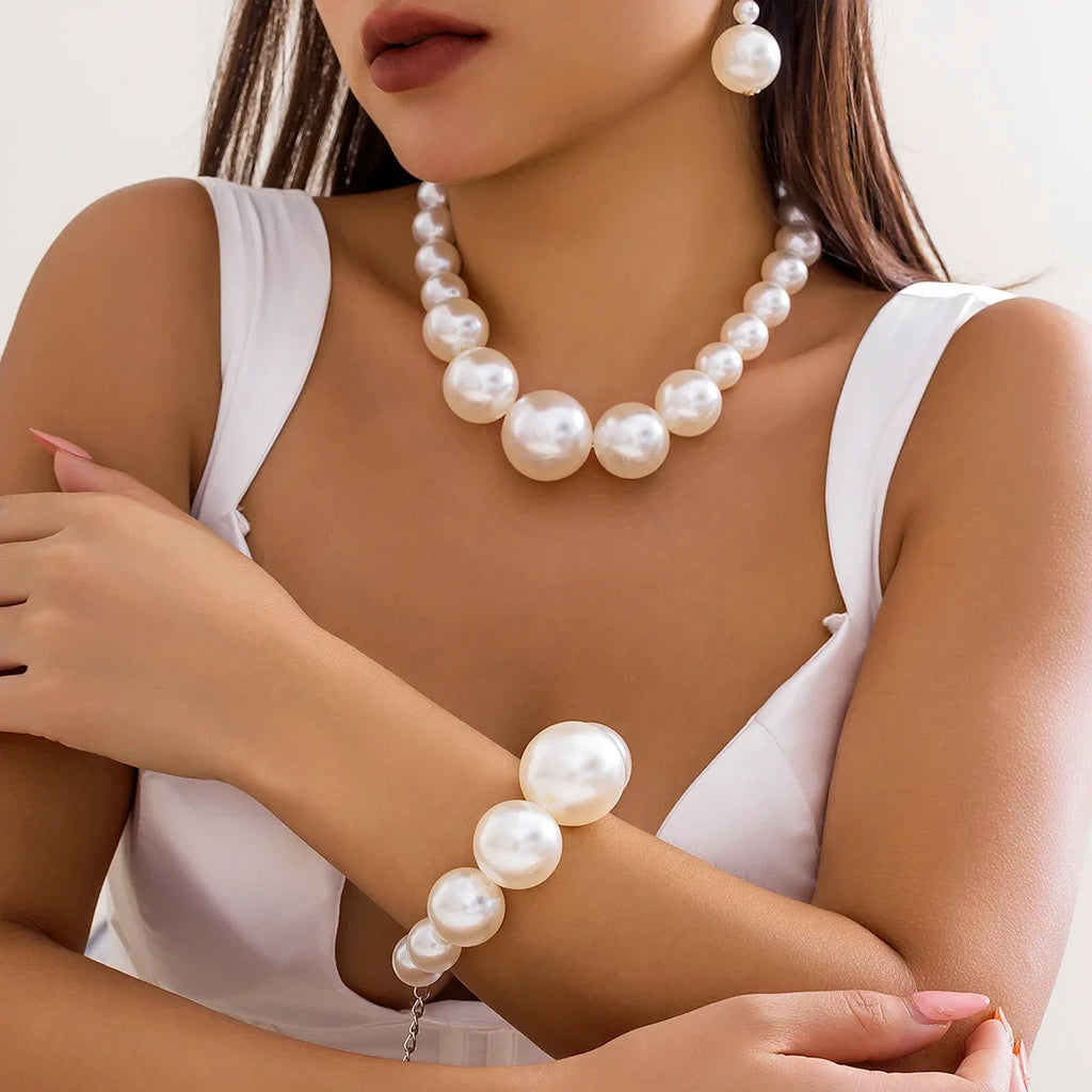 Bold Pearl Choker & Bracelet Set