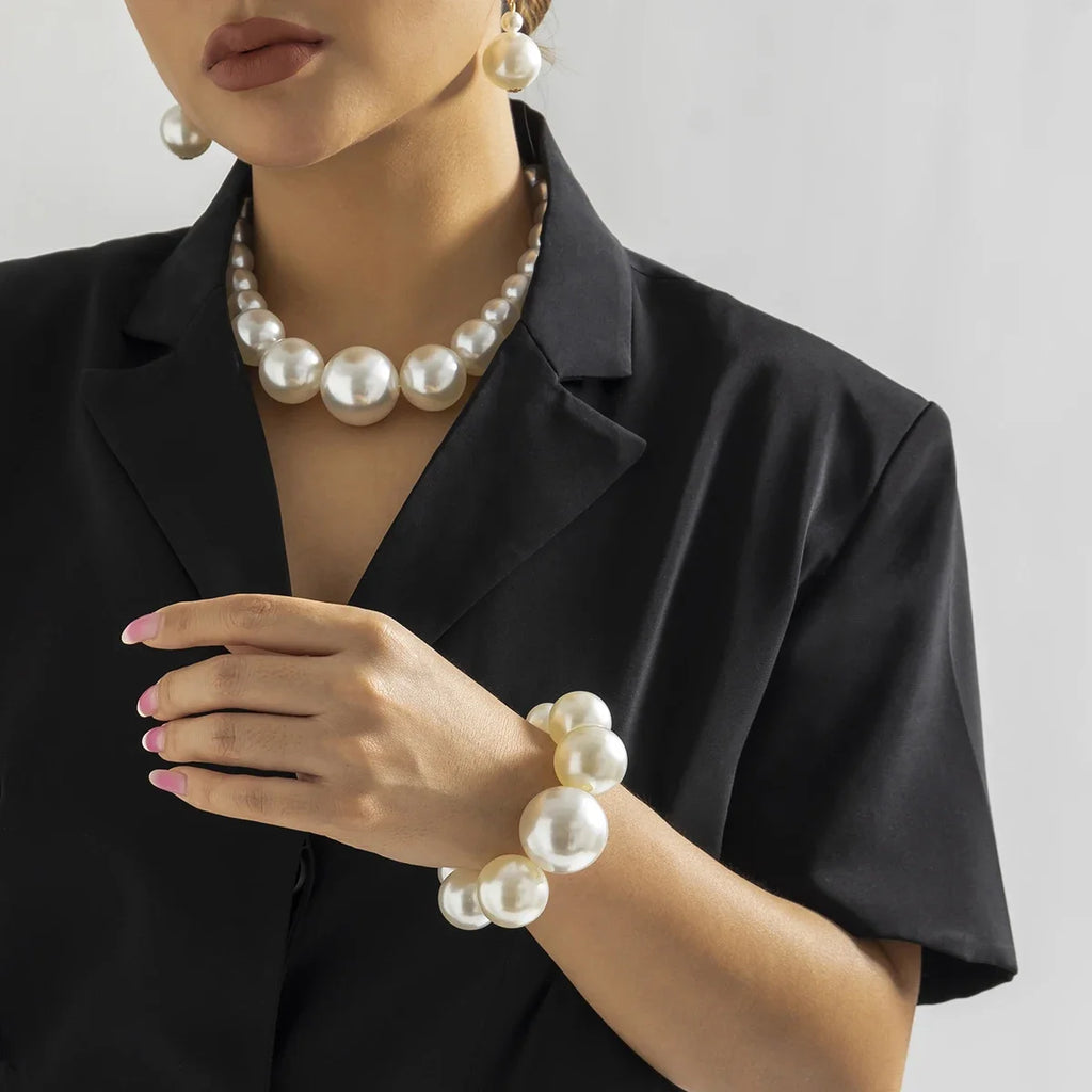 Bold Pearl Choker & Bracelet Set