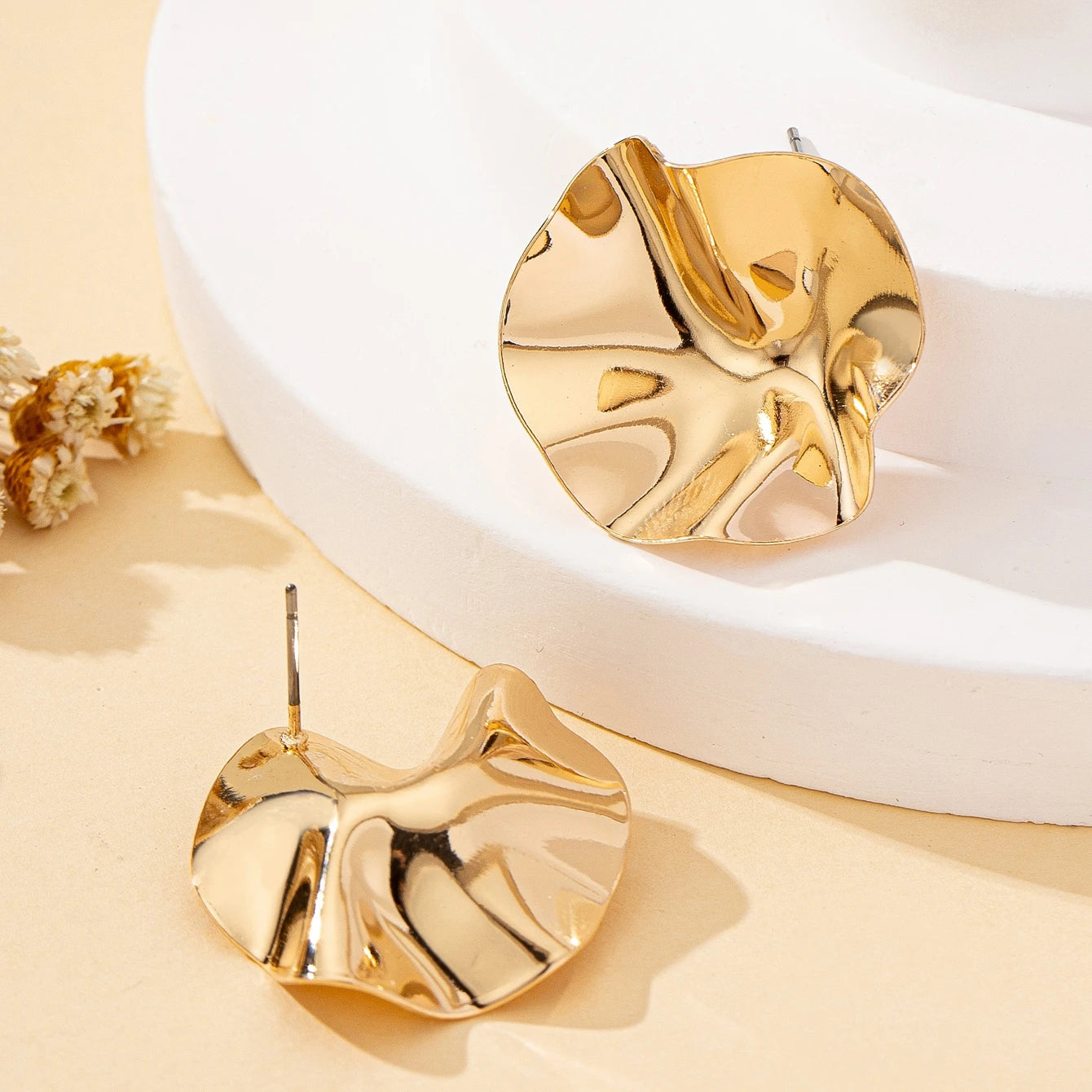 Irregular Round Gold-Plated Earrings